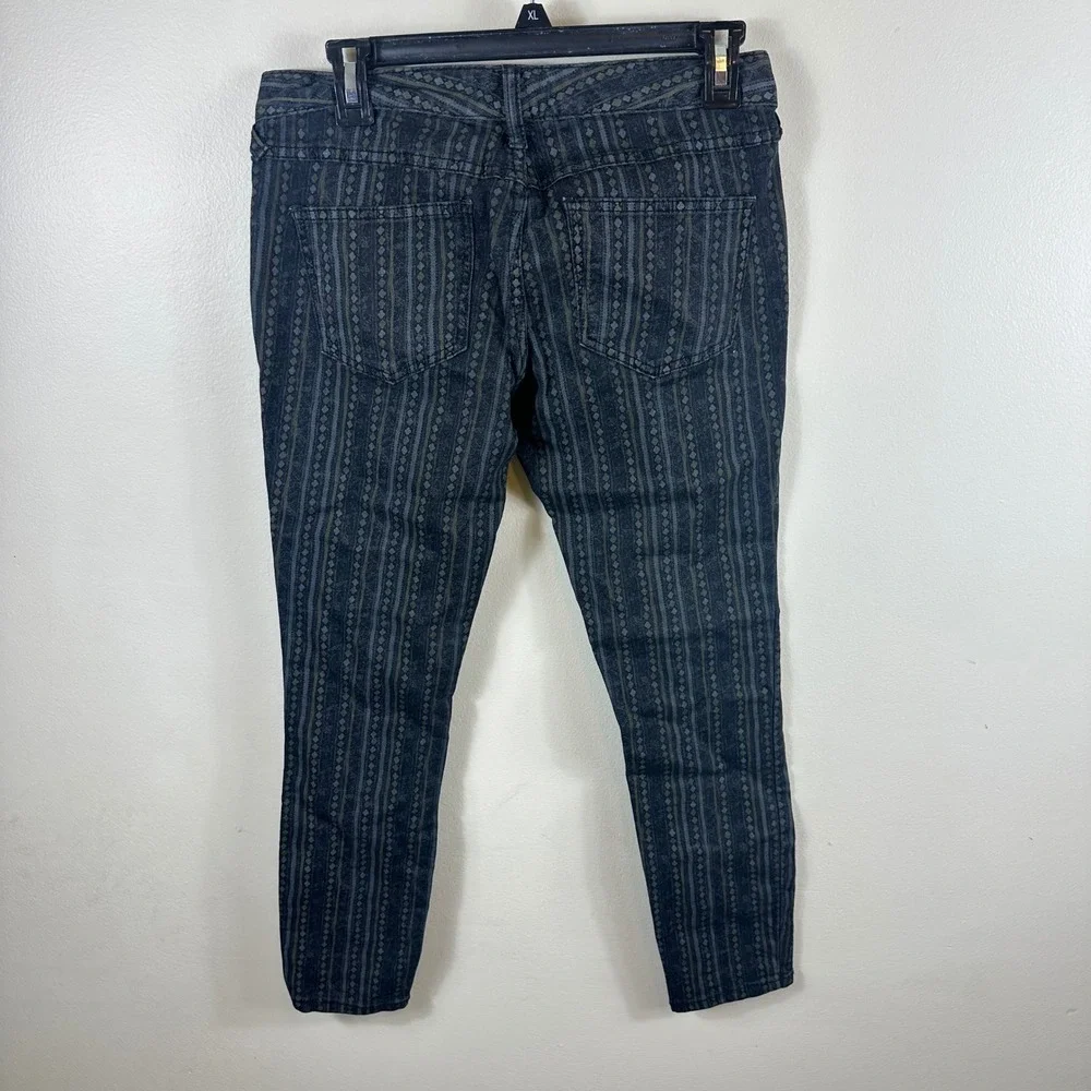 Free People Skinny Jeans‎ Womens 26 Grey Geometric Stripe Boho Stretch Pants